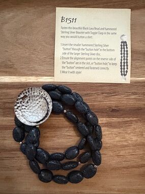 Silpada Black Lava Bead and Sterling Silver Button Bracelet
